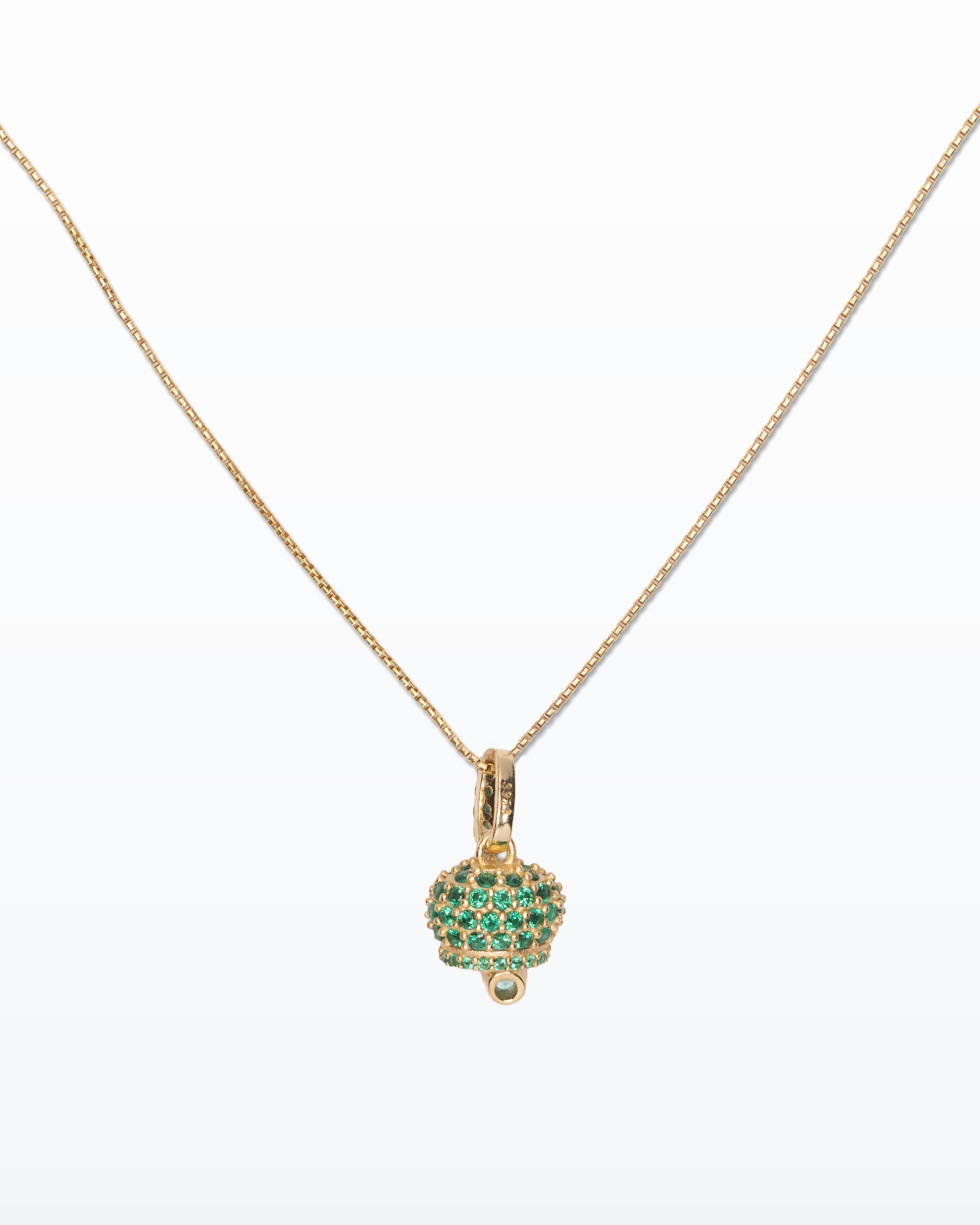 Capri Bell Green – Collana oro con campanella e zirconi verdi